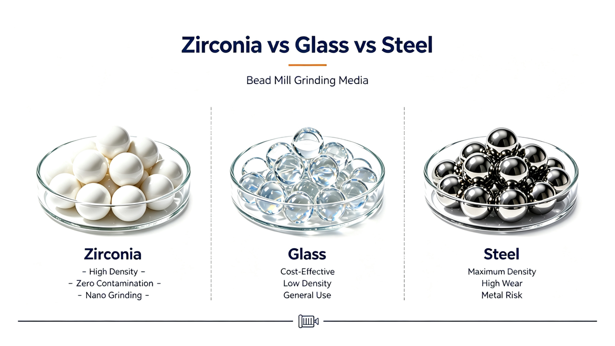 Bead mill grinding media comparison: zirconia, glass and steel beads for wet grinding applications