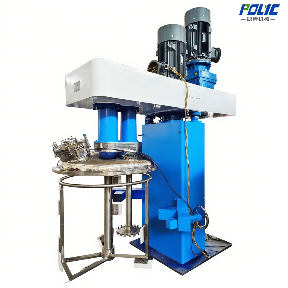 Butterfly dual shaft mixer for sealants, adhesives and high viscosity materials - side view