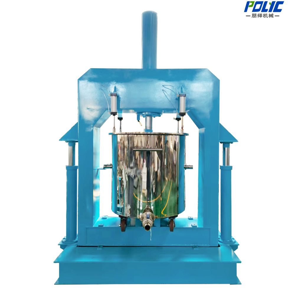 Hydraulic discharging machine for automatic material discharge from mixing vessels - side view