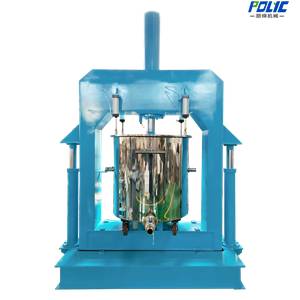 Hydraulic discharging machine for automatic material discharge from mixing vessels - side view